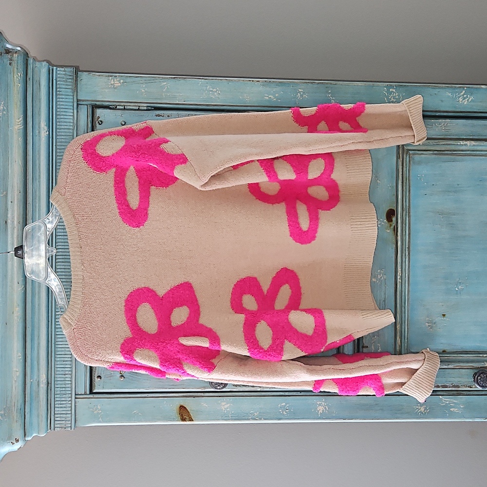 NWT THML Tan Pink Floral Patterned Sweater - Picture 5 of 7
